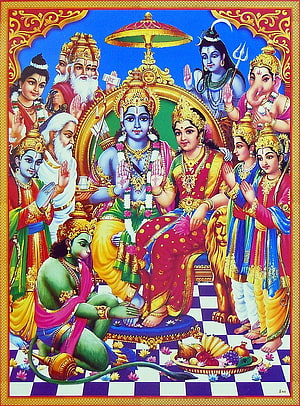 Ram Darbar Traditional Indian Deity Painting with Sita and Surrounding Gods HD phone wallpaper