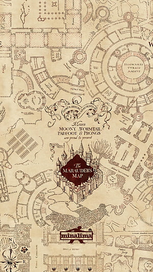 The Marauder's Map Hogwarts Castle Blueprint with Moony Wormtail Padfoot and Prongs HD phone wallpaper