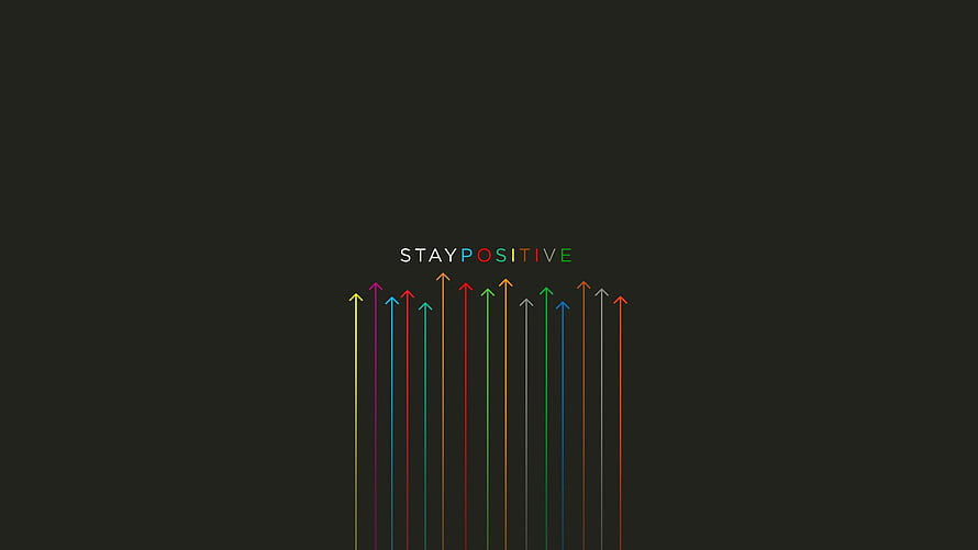 Minimalist Stay Positive Motivational Quote with Colorful Upward Arrows on Dark Background HD wallpaper