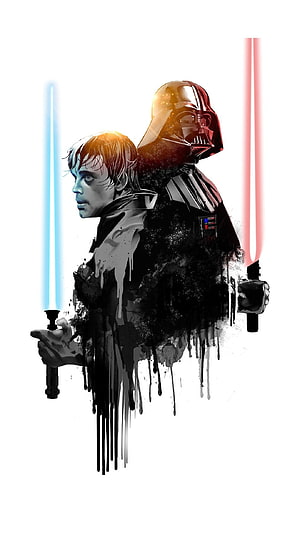 Star Wars Darth Vader and Luke Skywalker Dual Lightsaber Minimalist Art HD phone wallpaper