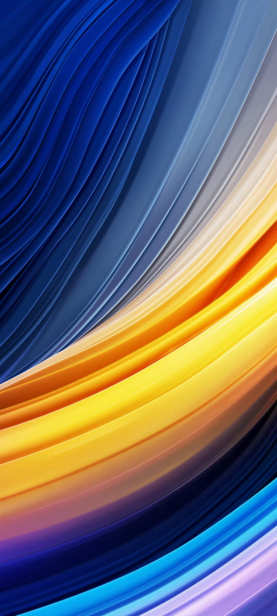 Vibrant Abstract Flowing Ribbons in Blue and Gold for Poco X3 Pro HD phone wallpaper