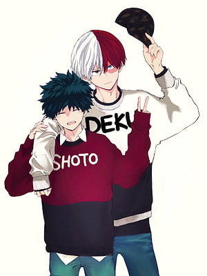 Shoto Todoroki and Izuku Midoriya in Casual Sweaters Anime Illustration HD phone wallpaper