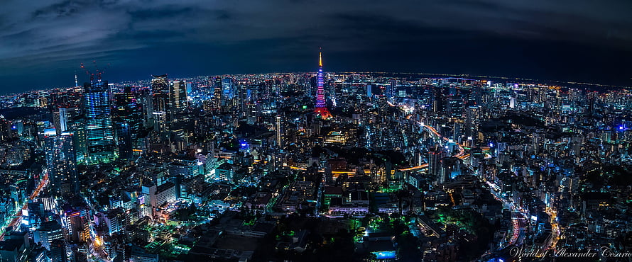 Tokyo Skyline at Night with Tokyo Tower Illuminated in Vibrant Colors HD wallpaper