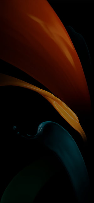 Samsung Galaxy Z Fold 2 Abstract Liquid Wallpaper with Orange and Teal Swirls on Black Background HD phone wallpaper