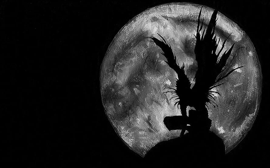 Ryuk Death Note Shinigami Silhouette Against Full Moon HD wallpaper
