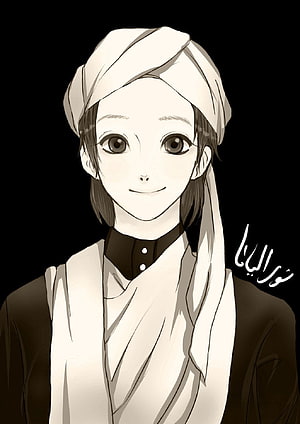 Anime Muslim Boy Wearing Traditional Turban and Robe in Sepia Tone HD phone wallpaper