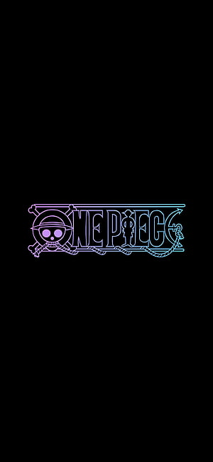 One Piece Neon Logo Wallpaper with Jolly Roger and Anchor on Black Background HD phone wallpaper