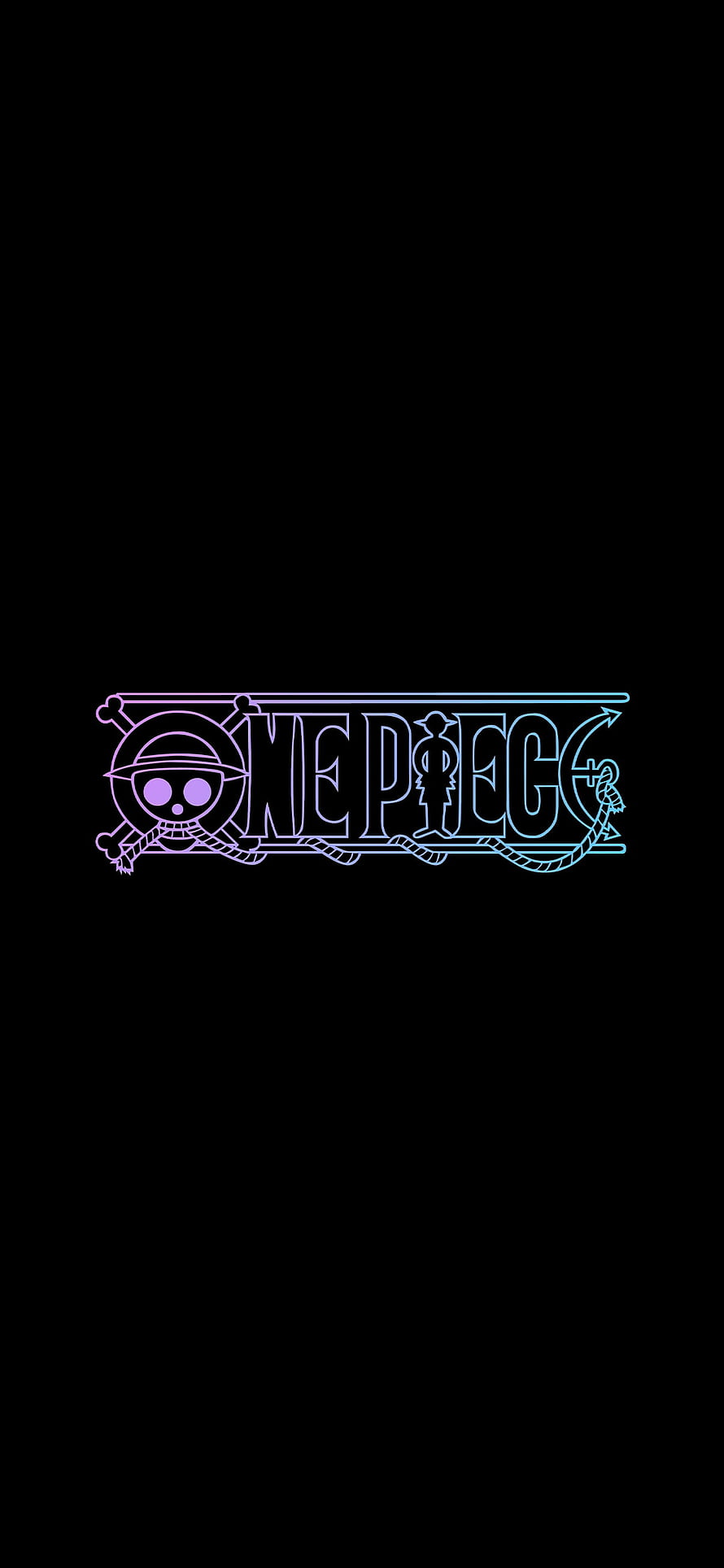 One Piece Neon Logo Wallpaper with Jolly Roger and Anchor on Black Background HD phone wallpaper