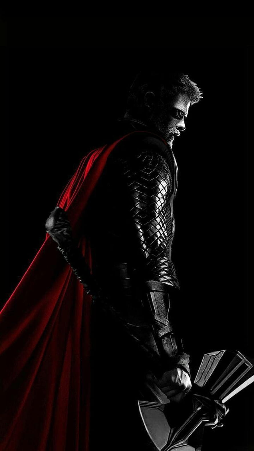 Thor Holding Stormbreaker Axe in Dark Armor with Red Cape HD phone wallpaper