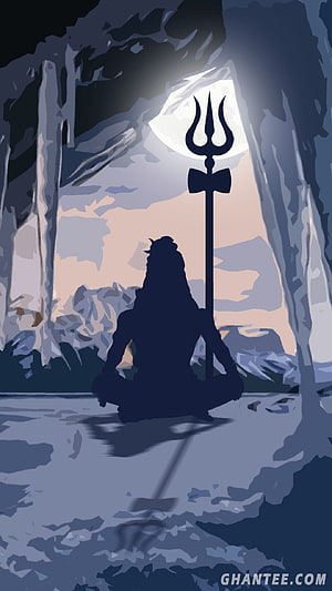 Lord Shiva Meditating Silhouette With Trishula Trident In Mystical Forest HD phone wallpaper