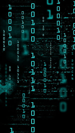 Cyan Binary Code Matrix Digital Rain on Dark Glitch Background HD phone wallpaper