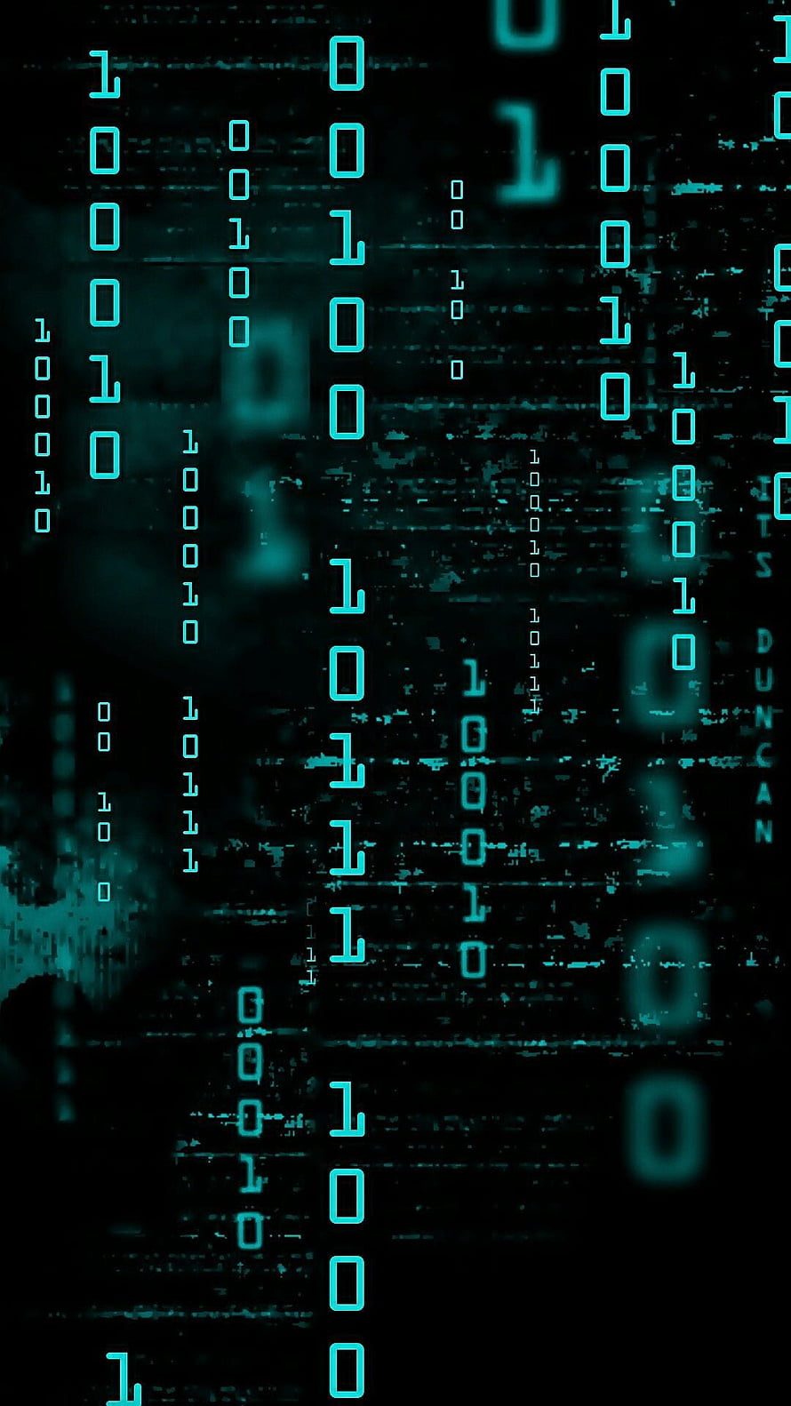 Cyan Binary Code Matrix Digital Rain on Dark Glitch Background HD phone wallpaper