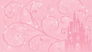 Pink Disney Princess Castle Silhouette with Elegant Floral Swirls and Sparkling Star Accents HD wallpaper