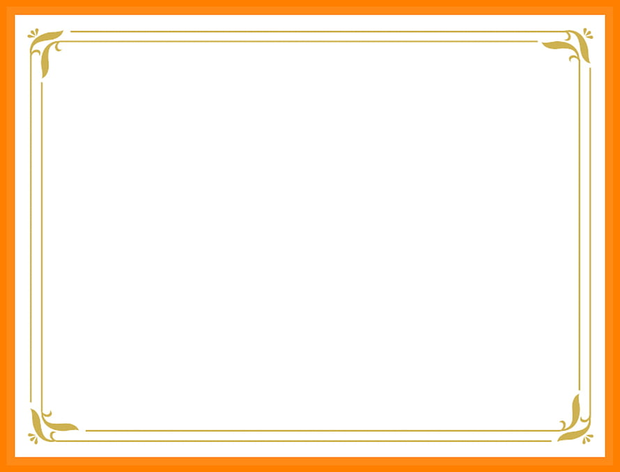 Elegant Gold Floral Corner Frame on White Background with Orange Border HD wallpaper