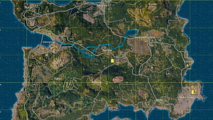 PUBG Erangel Island Full Map Overview with City Locations and Grid Lines HD wallpaper