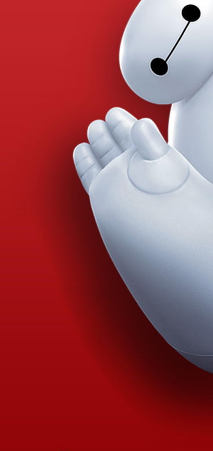 Baymax from Big Hero 6 in a Praying Pose on a Vibrant Red Background HD phone wallpaper
