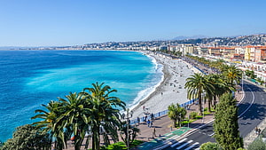 Aerial View of the Promenade du Paillon and Beach in Nice, France HD wallpaper
