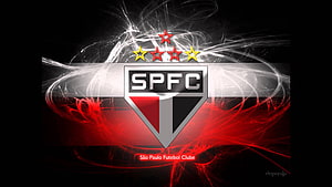 Sao Paulo Futebol Clube SPFC Crest with Red and White Energy Swirls on Black Background HD wallpaper