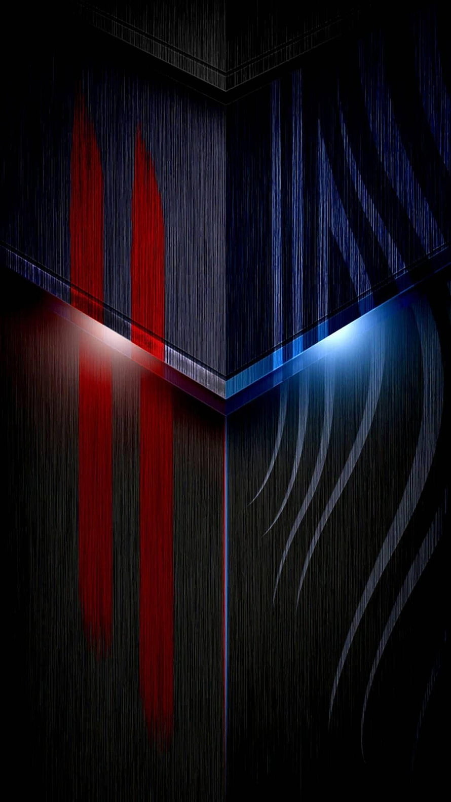 Dark Abstract Geometric Corner with Red and Blue Neon Light Streaks HD phone wallpaper