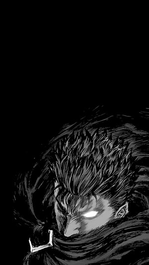 Guts from Berserk in Black and White Manga Style with Glowing Eyes HD phone wallpaper