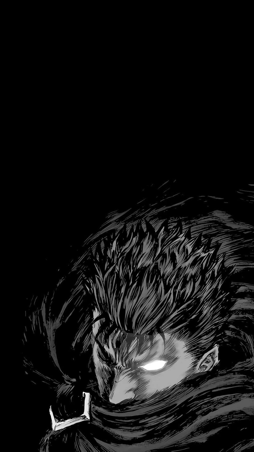 Guts from Berserk in Black and White Manga Style with Glowing Eyes HD phone wallpaper