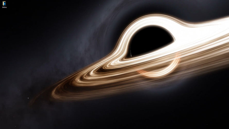 Gargantua Black Hole with Glowing Accretion Disk in Deep Space HD wallpaper
