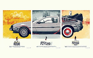 Back to the Future Trilogy Poster Art Featuring DeLorean Time Machine HD wallpaper