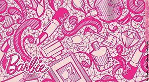 Barbie Pink Pattern Wallpaper Featuring Makeup Tools and Accessories HD wallpaper
