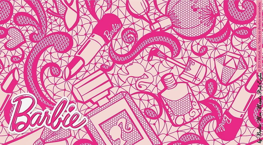 Barbie Pink Pattern Wallpaper Featuring Makeup Tools and Brand Logo HD wallpaper