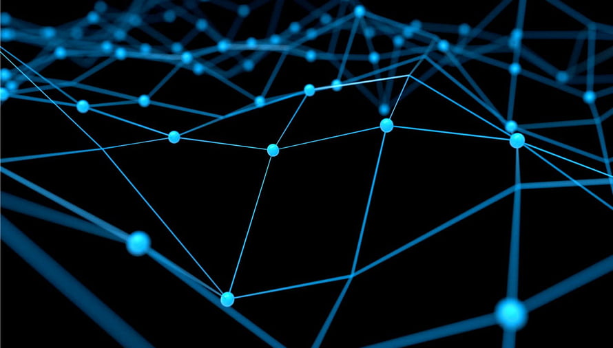 Abstract Blue Neural Network Node Connections on Black Background HD wallpaper