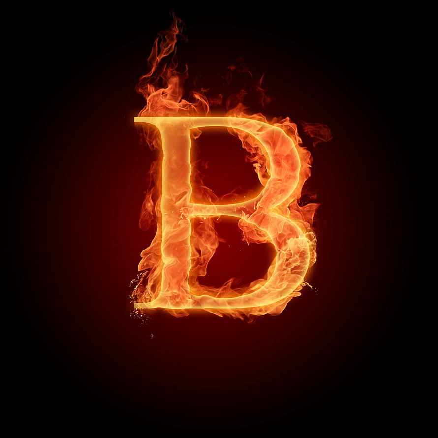 Flaming Letter B with Fiery Orange Flames on a Dark Background HD phone wallpaper