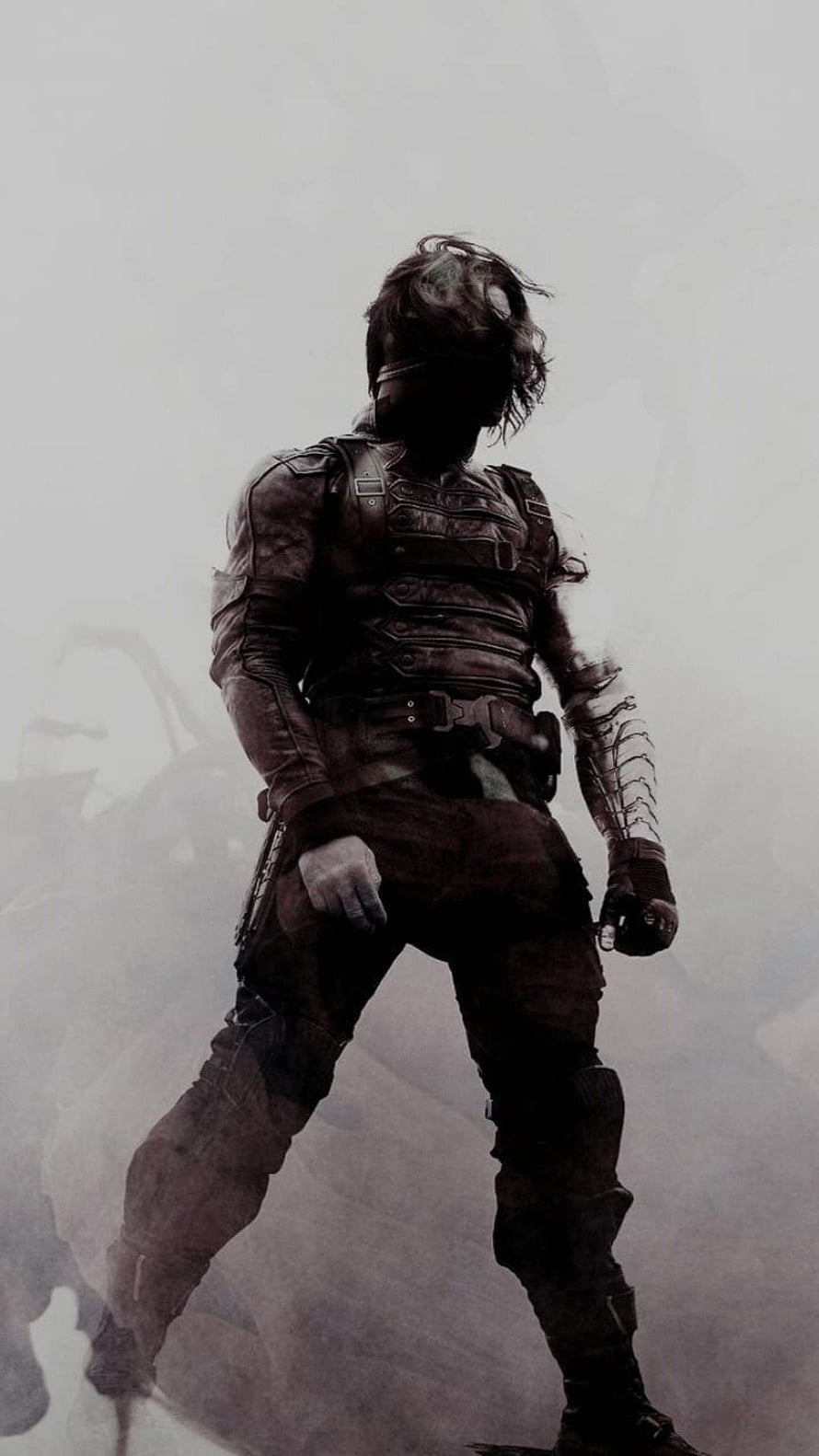 Bucky Barnes Winter Soldier in Tactical Armor Standing in Foggy Atmosphere HD phone wallpaper