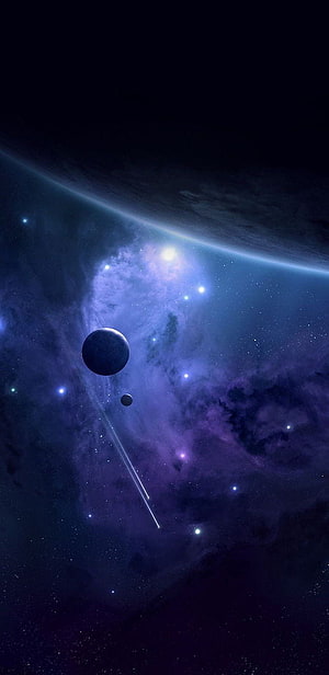 Deep Space Nebula with Distant Planets and Shooting Star Trail HD phone wallpaper