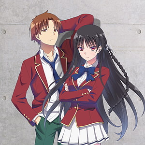 Classroom of the Elite Suzune Horikita and Haruki Yamauchi in Red School Uniforms HD phone wallpaper