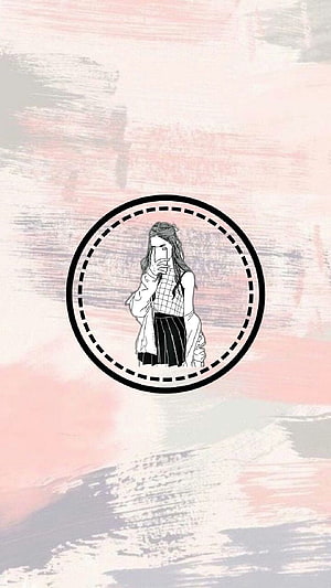 Minimalist Girl Illustration in Circular Frame on Soft Pink Watercolor Background HD phone wallpaper