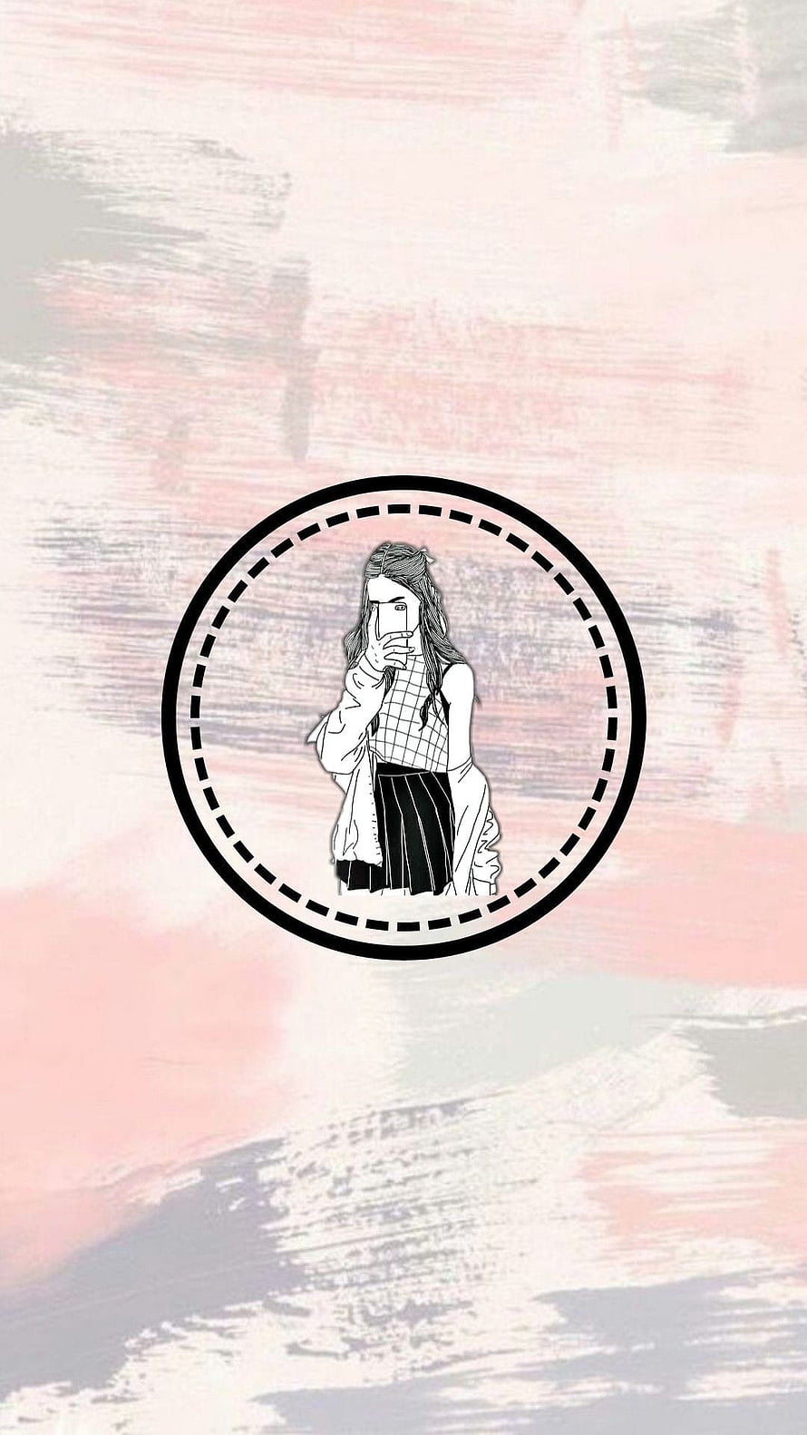 Minimalist Girl Illustration in Circular Frame on Soft Pink Watercolor Background HD phone wallpaper