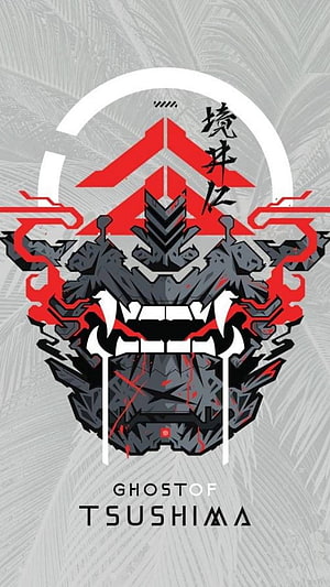 Ghost of Tsushima Samurai Mask Emblem with Red and Black Geometric Design HD phone wallpaper