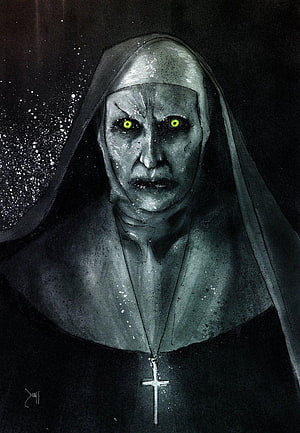 Valak the Nun from The Conjuring with Glowing Green Eyes and Cross Necklace HD phone wallpaper