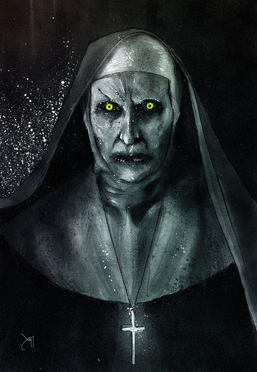 Valak the Nun from The Conjuring with Glowing Green Eyes and Cross Necklace HD phone wallpaper