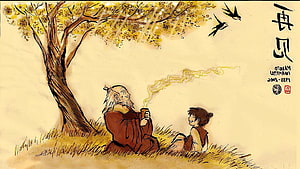 Uncle Iroh and Aang Sharing Tea Under a Blossoming Tree in Avatar The Last Airbender HD wallpaper