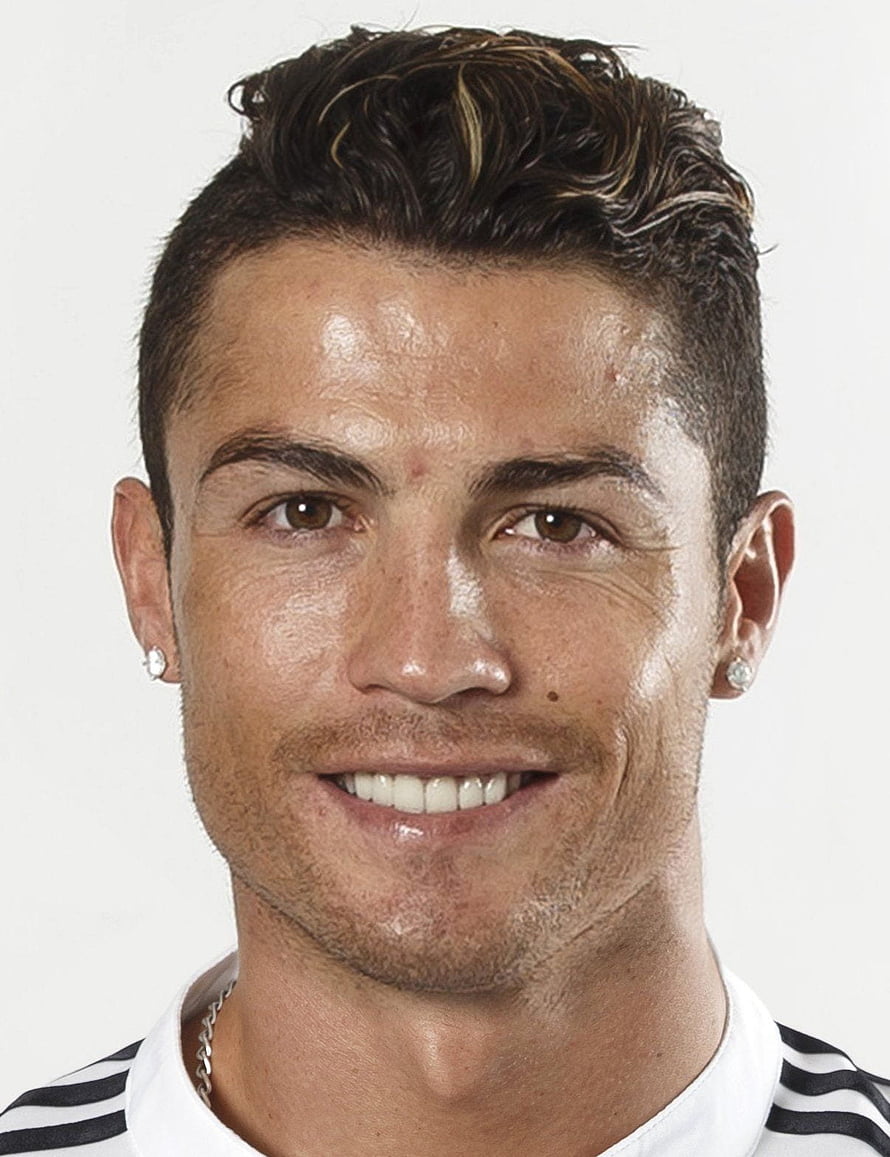 Cristiano Ronaldo Close-Up Portrait in White and Black Striped Jersey HD phone wallpaper