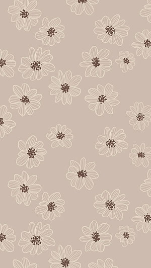 Minimalist Brown Floral Pattern with White Outlined Daisies on Beige Background HD phone wallpaper