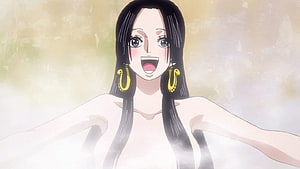 Boa Hancock Anime Character Portrait With Long Black Hair And Gold Earrings HD wallpaper