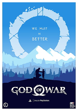 God of War Ragnarok Minimalist Poster Featuring Kratos and Atreus Silhouette Against Snowy Mountains HD phone wallpaper