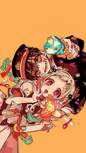 Jibaku Shounen Hanako Kun Halloween Illustration with Ice Cream and Candy HD phone wallpaper