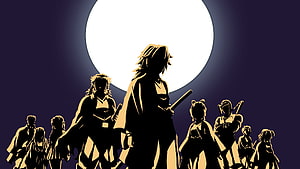 Demon Slayer Silhouettes Against Full Moon Minimalist Anime Art HD wallpaper
