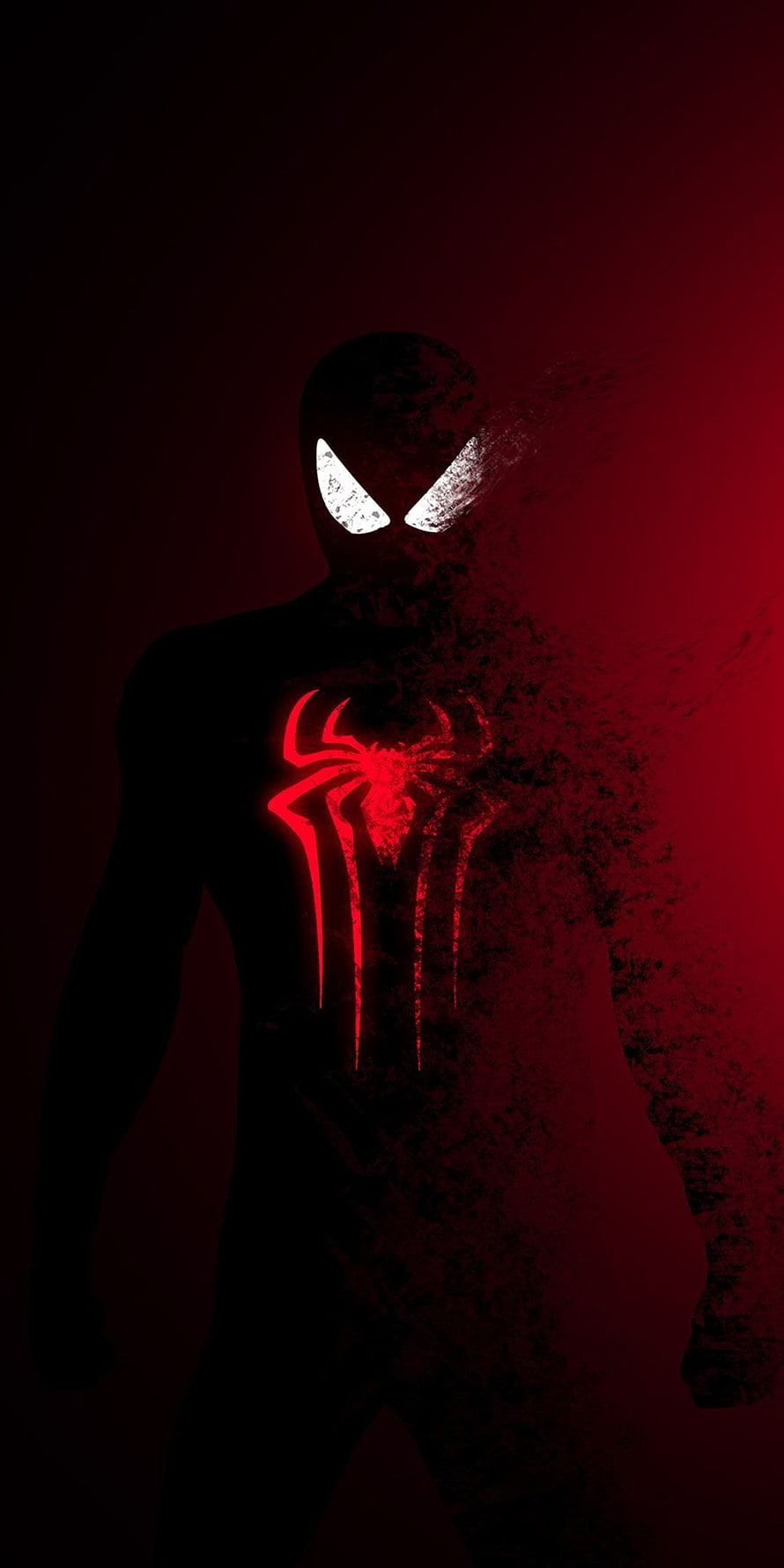 Spider-Man Dark Suit Silhouette with Glowing Red Spider Emblem on Black Background HD phone wallpaper