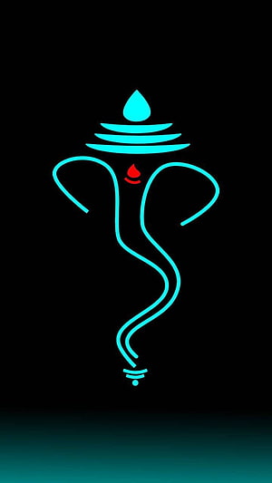 Neon Ganesha Line Art on Dark Green Background HD phone wallpaper