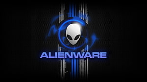Alienware Logo with Glowing Blue Alien Head on Dark Hexagonal Background HD wallpaper