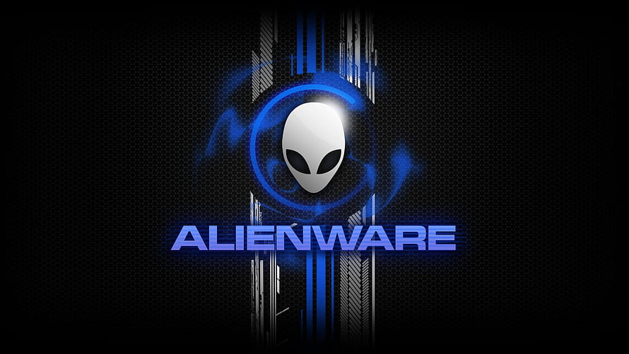 Alienware Logo with Glowing Blue Alien Head on Dark Hexagonal Background HD wallpaper